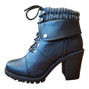 Torrid Black Heeled Boots with Chunky Heel and Knitted Cuff